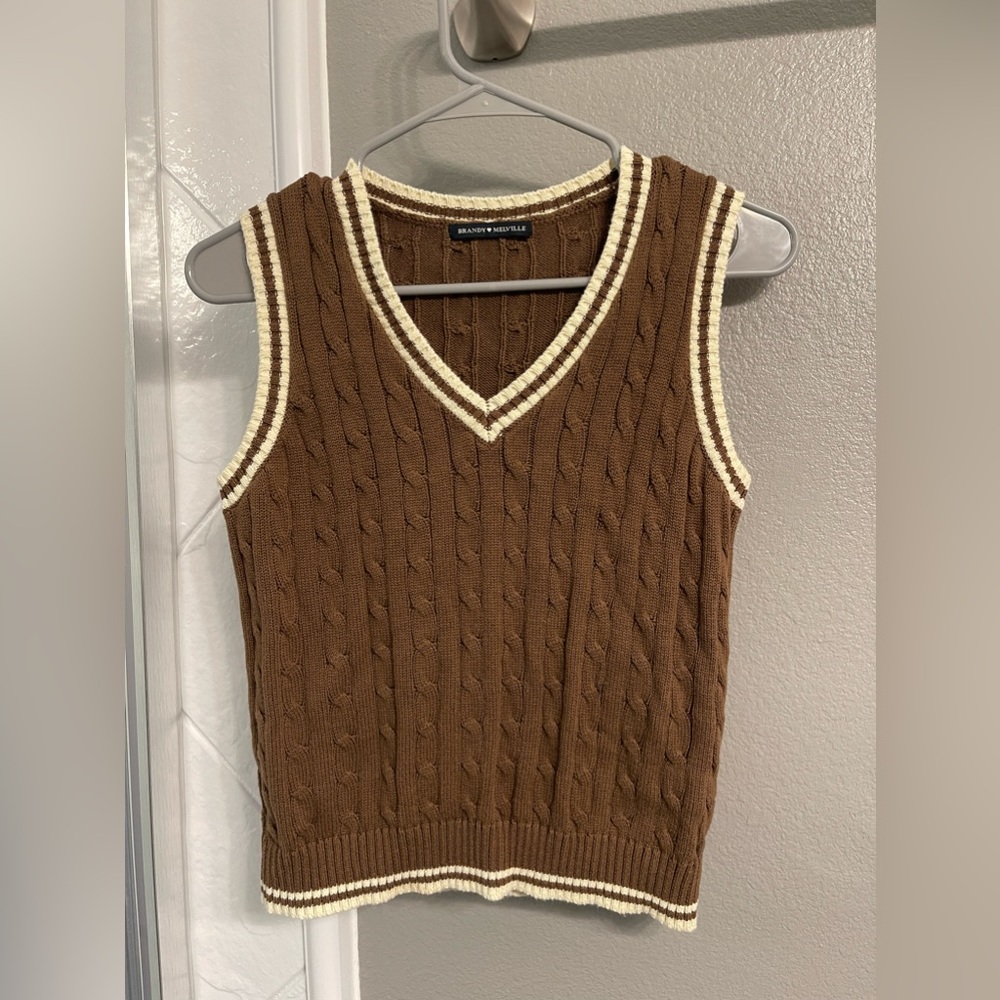 Brandy Melville Knit Vest - Brown, Cream (One size)